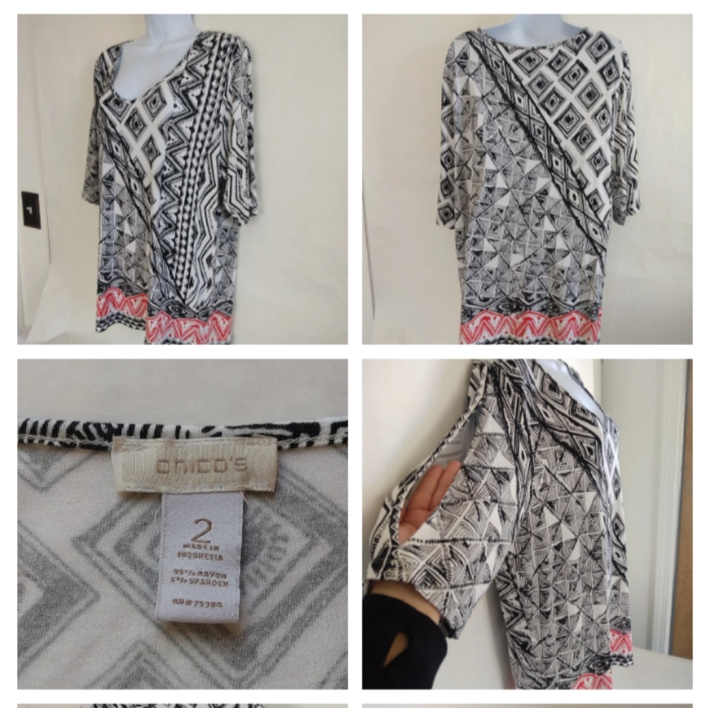 Women's Chicos tunic top, Chico's size 2 (Size Large/12), Art to wear,  No Wrink